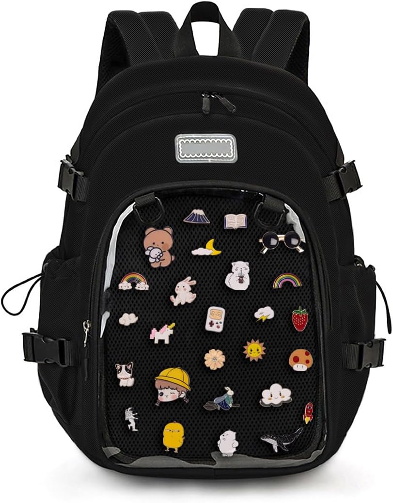 ZJYJING Ita Backpack with Pin Display Insert School Backpack for Girls Cute Ita Bag for Anime Badge Display (Blue)