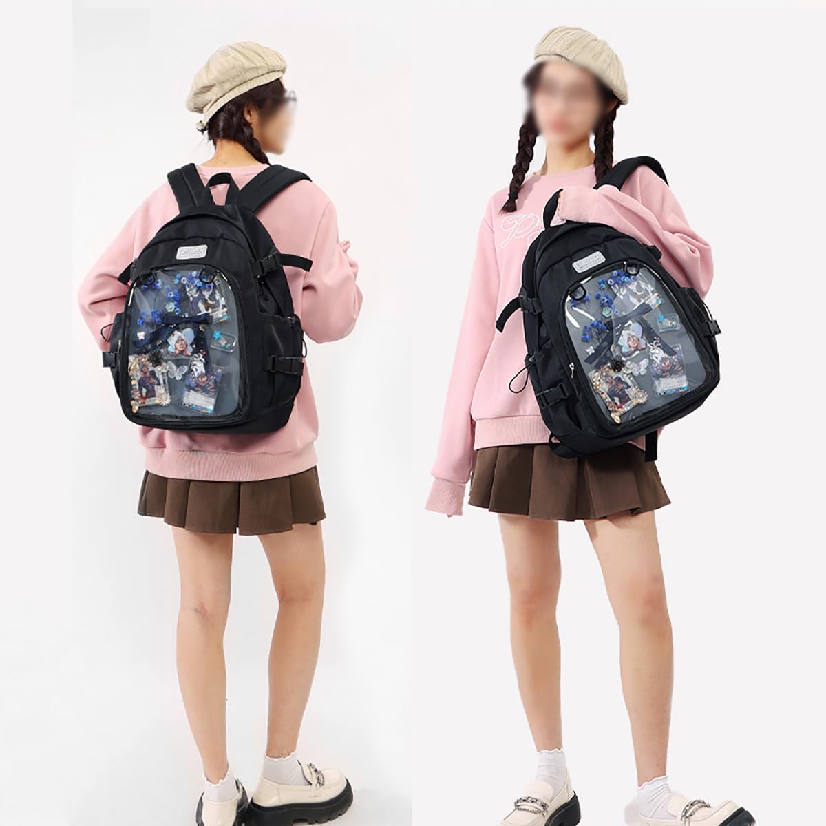 ZJYJING Ita Backpack with Pin Display Insert School Backpack for Girls Cute Ita Bag for Anime Badge Display (Blue) - View 2