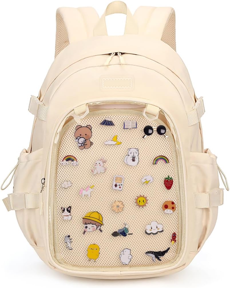 ZJYJING Ita Backpack with Pin Display Insert School Backpack for Girls Cute Ita Bag for Anime Badge Display (Blue)