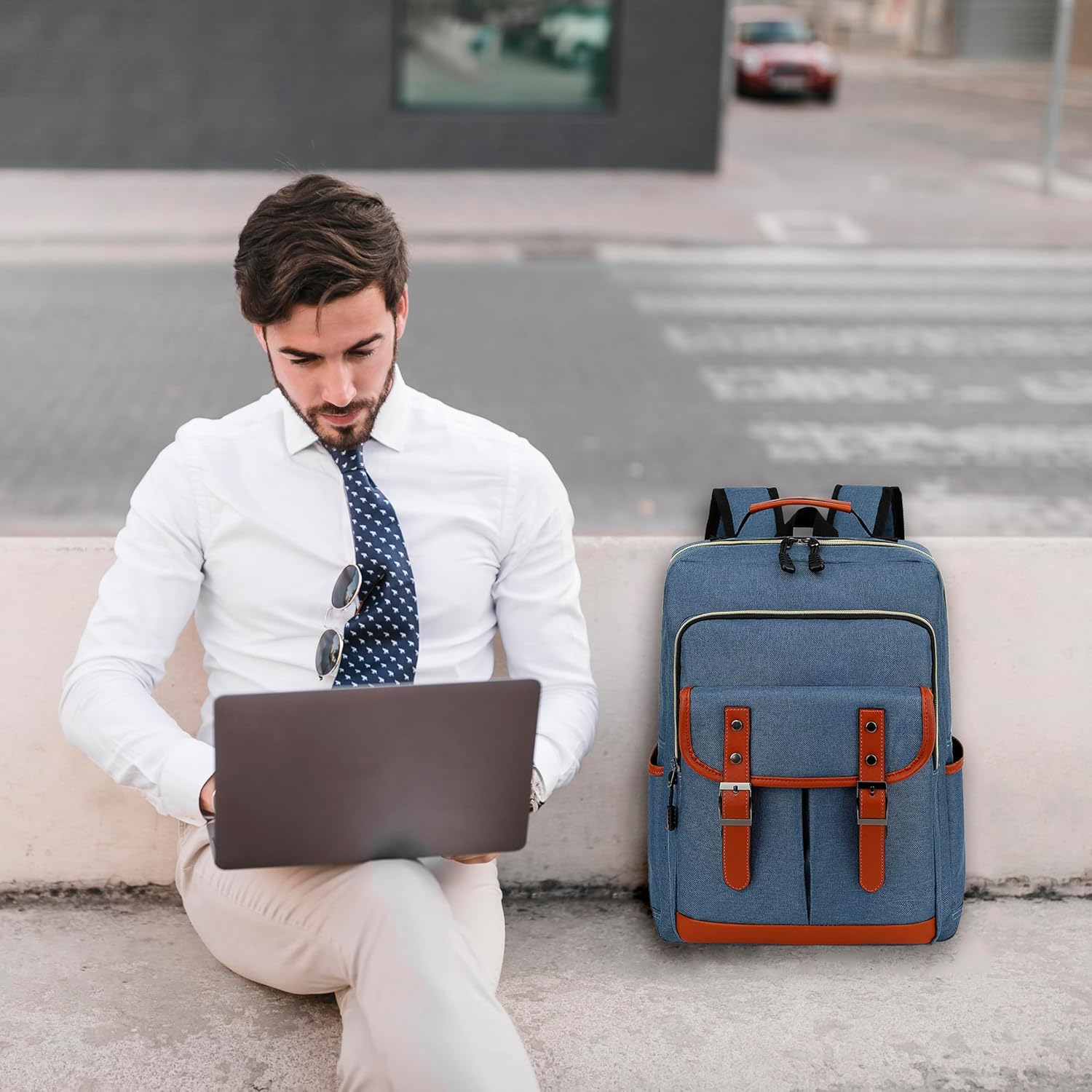 ZJYJING Lightweight Laptop Backpack for Men Women Travel Backpack Fits 15.6" Laptop, Large Capacity Business College Backpack (Blue) - View 2