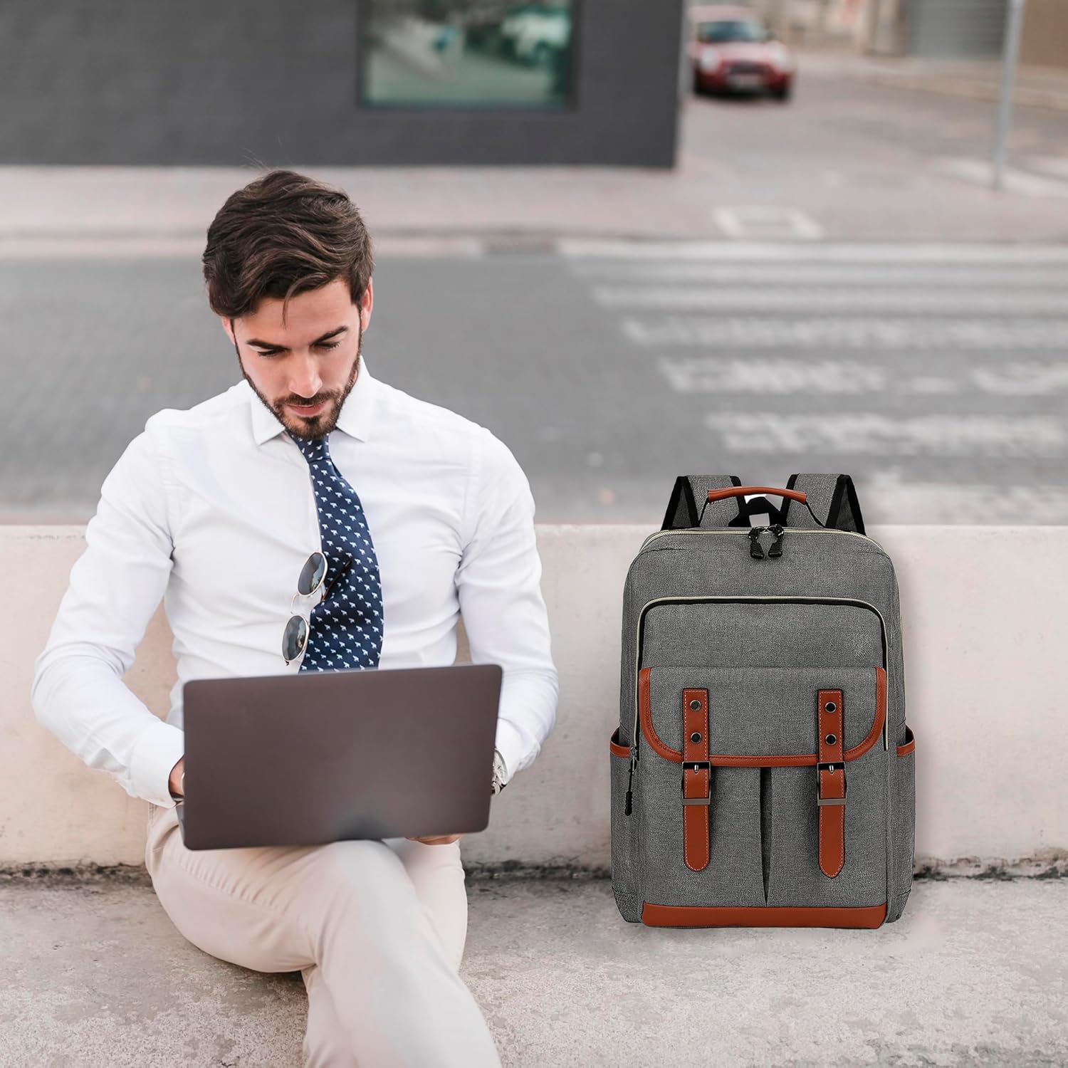 ZJYJING Lightweight Laptop Backpack for Men Women Travel Backpack Fits 15.6" Laptop, Large Capacity Business College Backpack (Blue) - View 2
