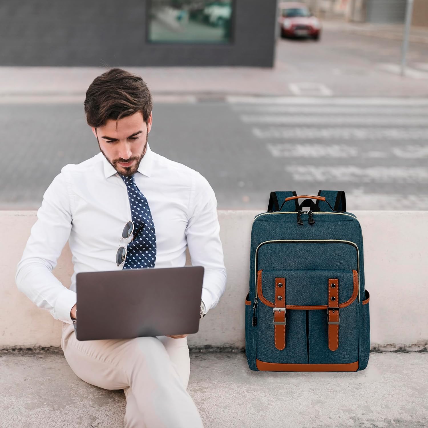 ZJYJING Lightweight Laptop Backpack for Men Women Travel Backpack Fits 15.6" Laptop, Large Capacity Business College Backpack (Blue) - View 2