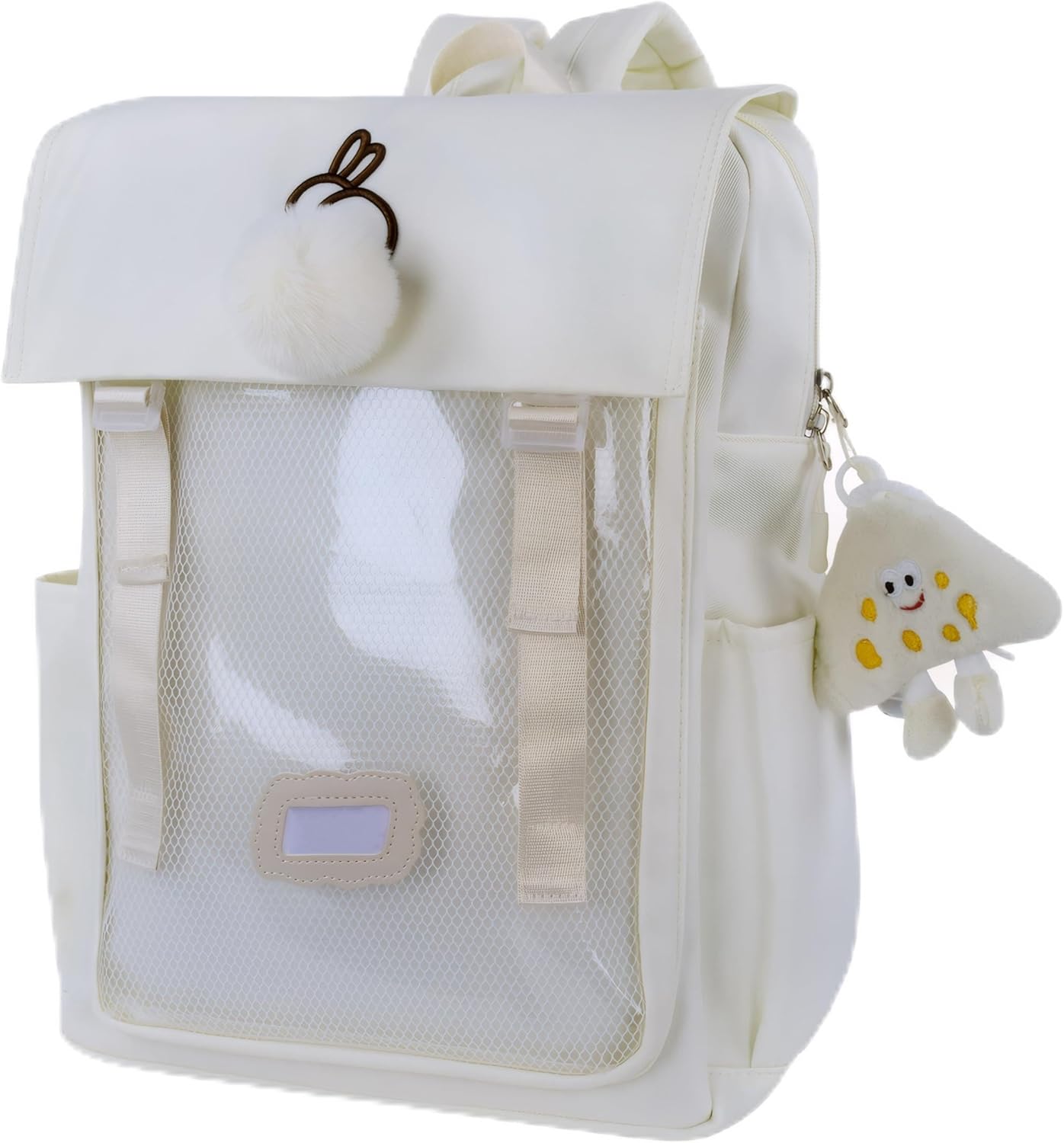 ZJYJING Ita Bag Backpack for Girls Kawaii Japanese Schoolbag Cute Bookbag Anime Pin Display Backpack for Cosplay (White)