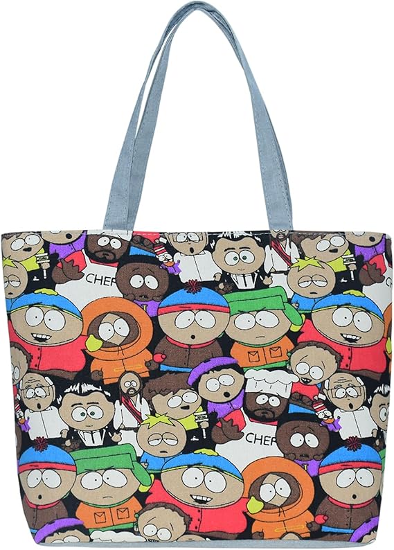 ZJYJING Kenny Cartoon Graffiti Women's Canvas Tote Bag, Casual One Shoulder Reusable Multipurpose School Weekend Travel, Top Zip Closure
