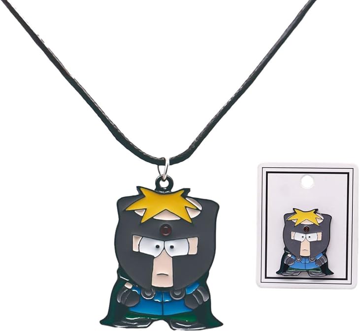 Cartoon characters around Kenny necklace pin set, cute and durable boy and girl daily collocation necklace pin two-piece set (Grey)