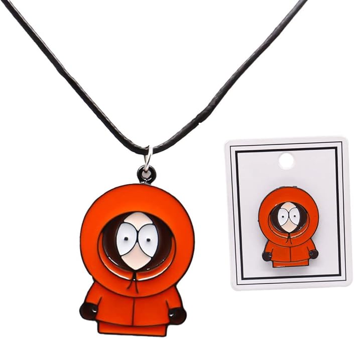 Cartoon characters around Kenny necklace pin set, cute and durable boy and girl daily collocation necklace pin two-piece set (Orange)