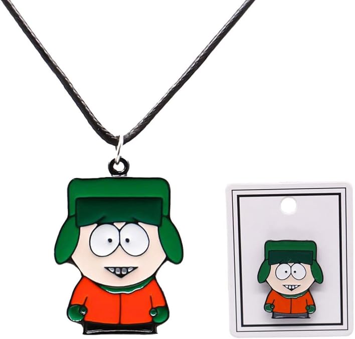 Cartoon characters around Kenny necklace pin set, cute and durable boy and girl daily collocation necklace pin two-piece set (Orange)