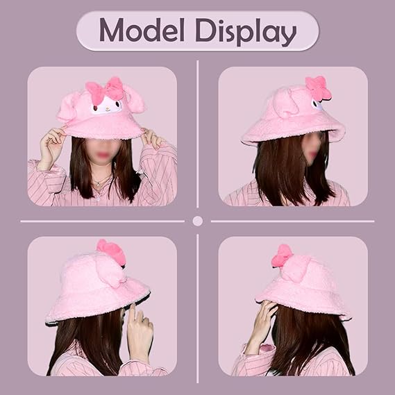 Bucket Hat Fashion Cute Plush Warm Hat, Anime Cartoon Cosplay Hat, Birthday Hat for Kids Fans (Pink) - View 2