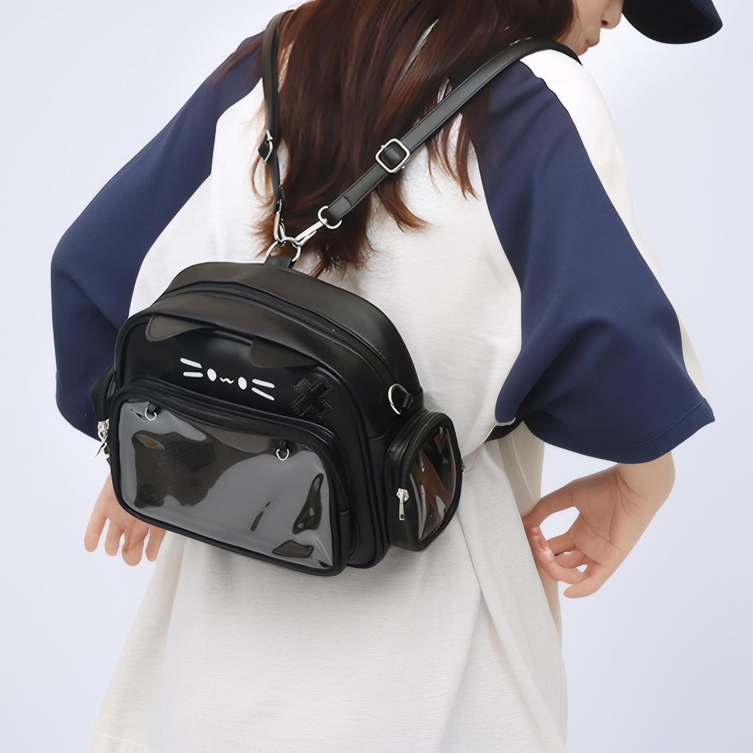 Kawaii Ita Bag Cat Backpack Y2k Girl Japanese School Bag Anime Shoulder Crossbody with Pin Display (Black) - View 2