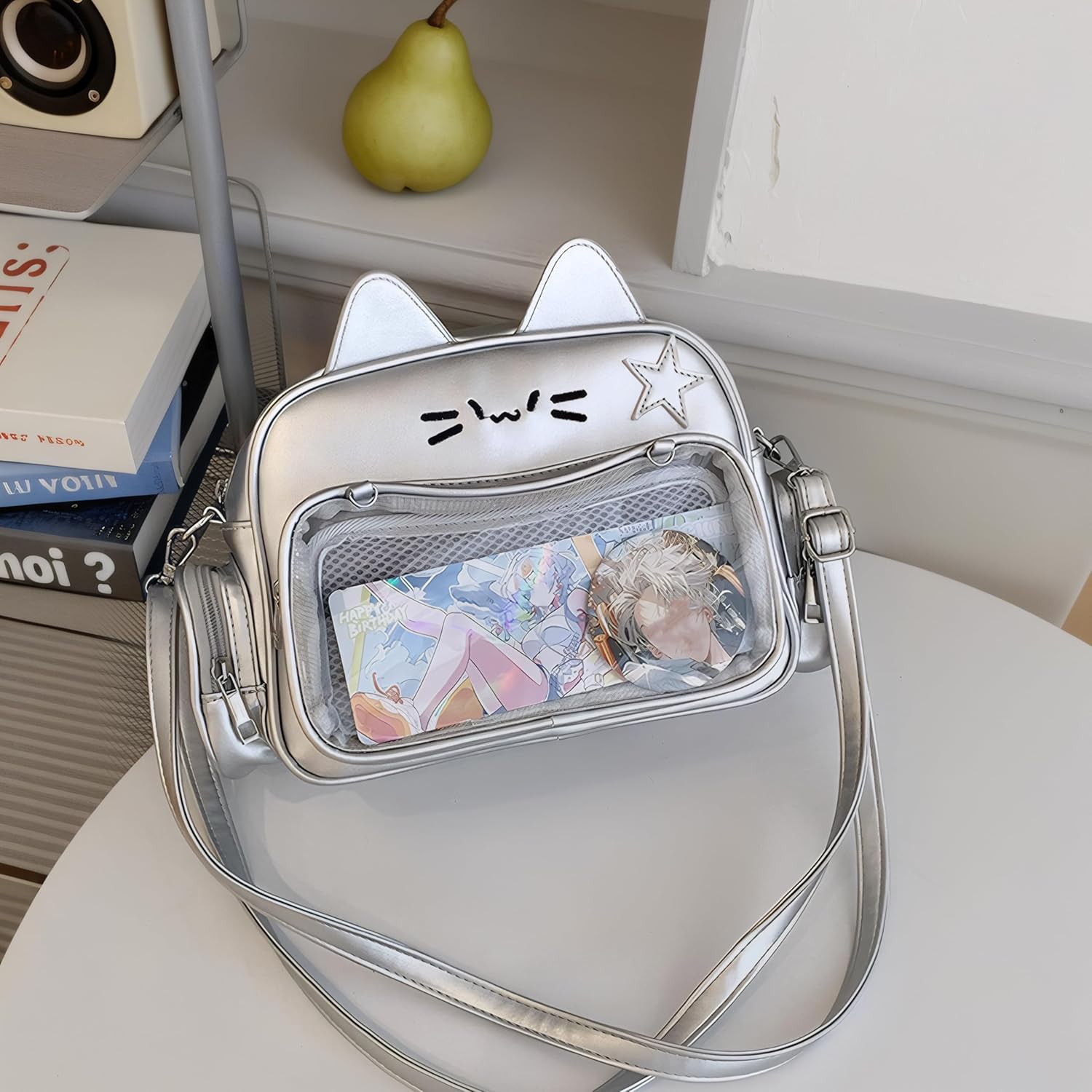Kawaii Ita Bag Cat Backpack Y2k Girl Japanese School Bag Anime Shoulder Crossbody with Pin Display (Silver) - View 2