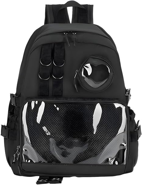 Ita Bag Preppy Backpack with Pin Display Insert for School Anime Cosplay (Black)