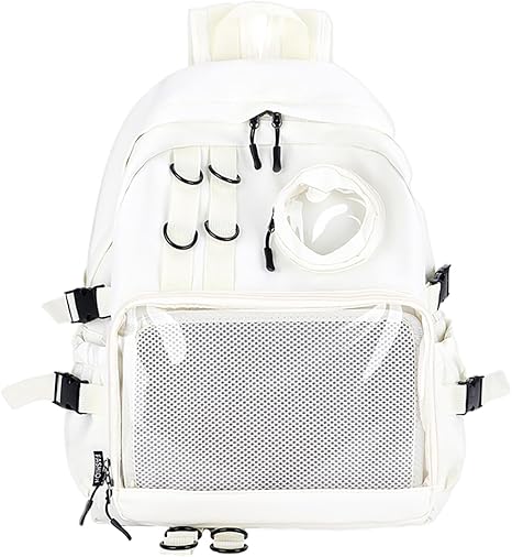 Ita Bag Preppy Backpack with Pin Display Insert for School Anime Cosplay (White)