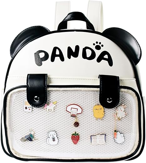 Ita Bag Pin Display Backpack for Kids Girls Cute Panda Mini Bag Kawaii Cartoon Backpack for School (White)