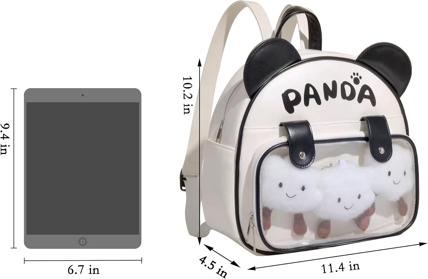 Ita Bag Pin Display Backpack for Kids Girls Cute Panda Mini Bag Kawaii Cartoon Backpack for School (White) - View 2