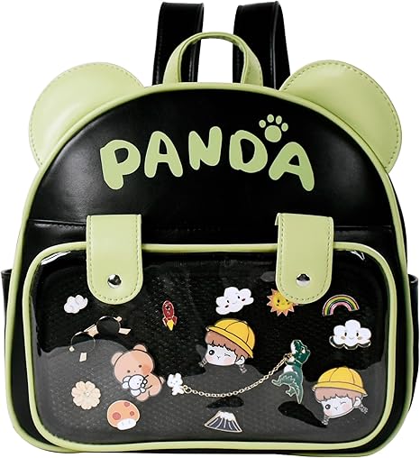Ita Bag Pin Display Backpack for Kids Girls Cute Panda Mini Bag Kawaii Cartoon Backpack for School (Black)