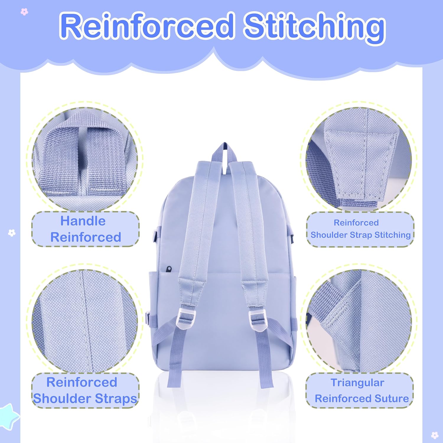 Kawaii Backpack for Girls 5 Pcs School Bookbag Cuet Kids Schoolbag with Accessories Crossbody Bags Pencil Case Handbag Coin Purse (Blue) - View 7