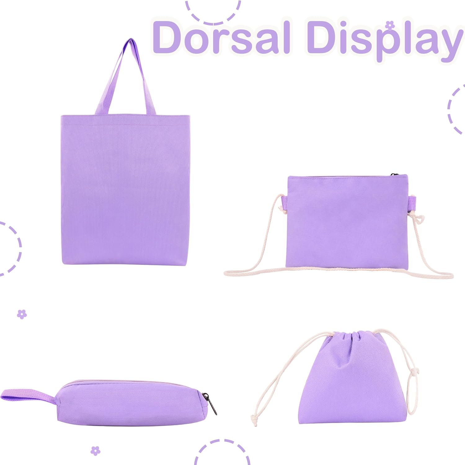 Lifelix Kawaii Backpack for Girls 5 Pcs School Bookbag Cuet Kids Schoolbag with Accessories Crossbody Bags Pencil Case Handbag Coin Purse (Purple) - View 2