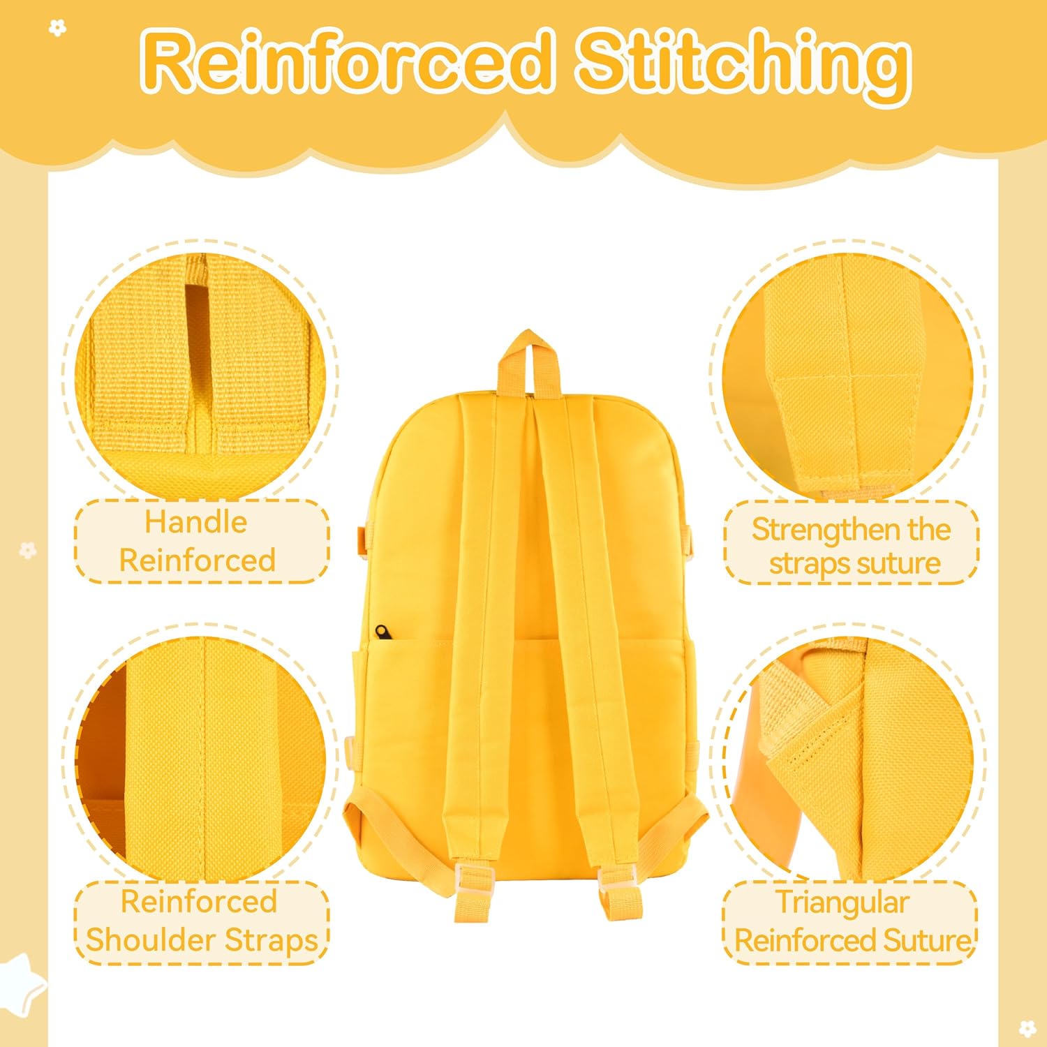 Kawaii Backpack for Girls 5 Pcs School Bookbag Cuet Kids Schoolbag with Accessories Crossbody Bags Pencil Case Handbag Coin Purse (Yellow) - View 5