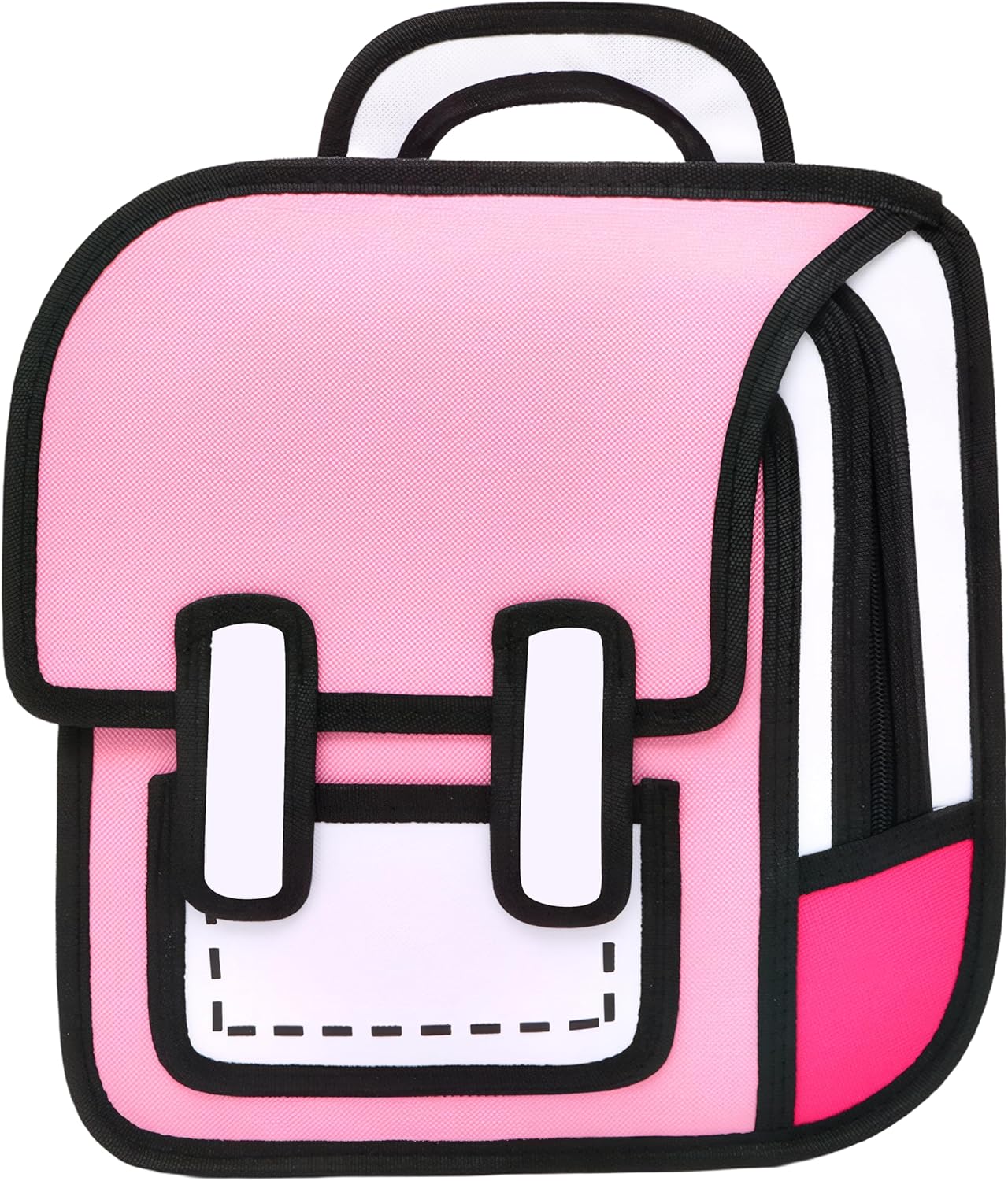 Kids Kawaii Backpack for Girls Cute Toddler 2D Cartoon Comic Paper Jump Bookbag Fun Weird School Schoolbag (Pink, Large)