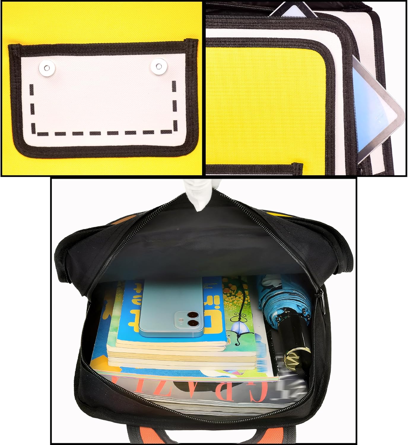 Kids Kawaii Backpack for Boys Girls Cute Toddler 2D Cartoon Comic Paper Jump Bookbag Fun Weird School Schoolbag (Yellow, Small) - View 7
