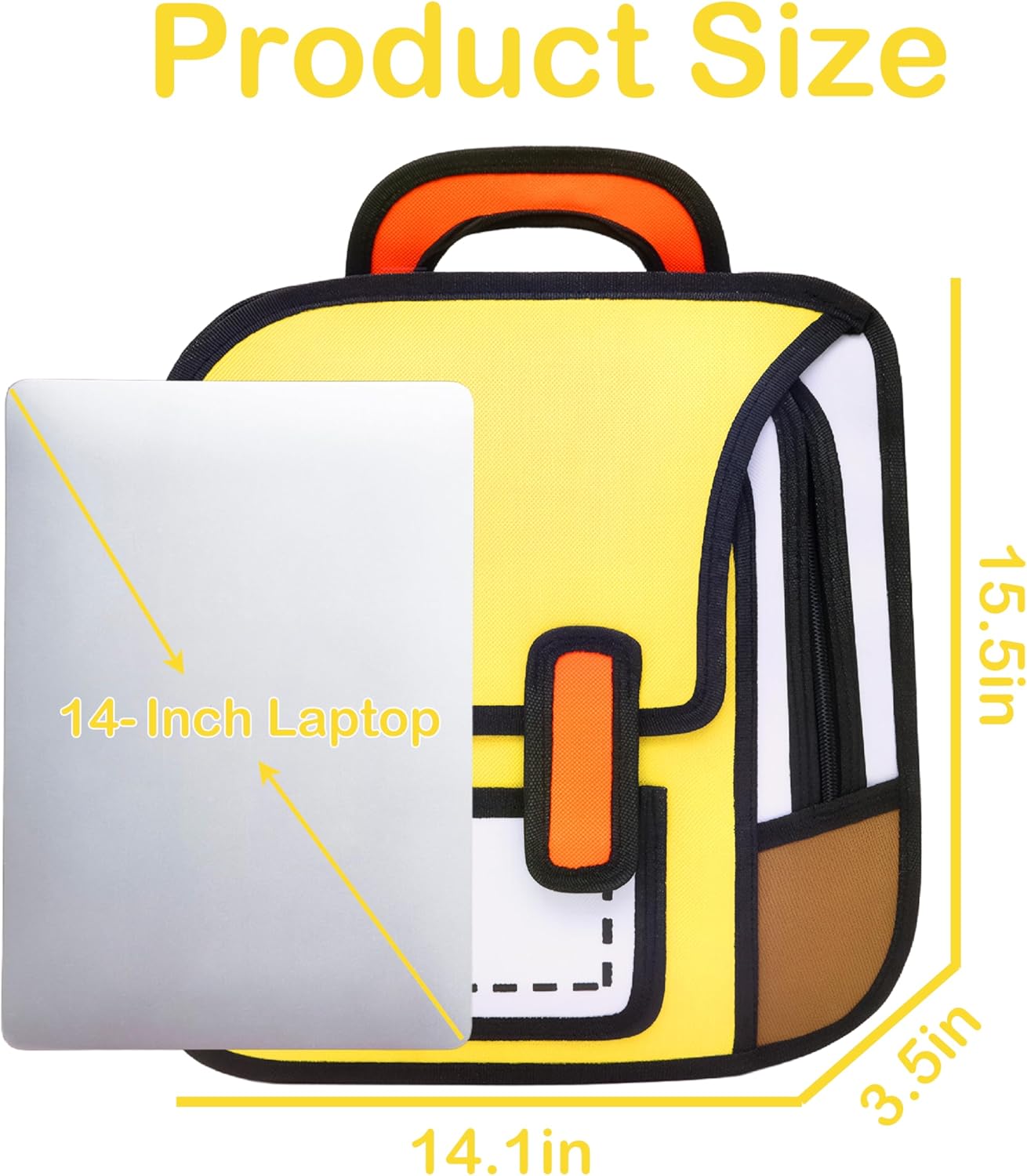 Kids Kawaii Backpack for Boys Girls Cute Toddler 2D Cartoon Comic Paper Jump Bookbag Fun Weird School Schoolbag (Yellow, Small) - View 8