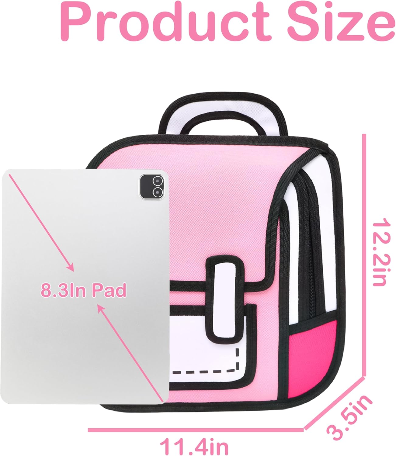 Kids Kawaii Backpack for Girls Cute Toddler 2D Cartoon Comic Paper Jump Bookbag Fun Weird School Schoolbag (Pink, Small) - View 3
