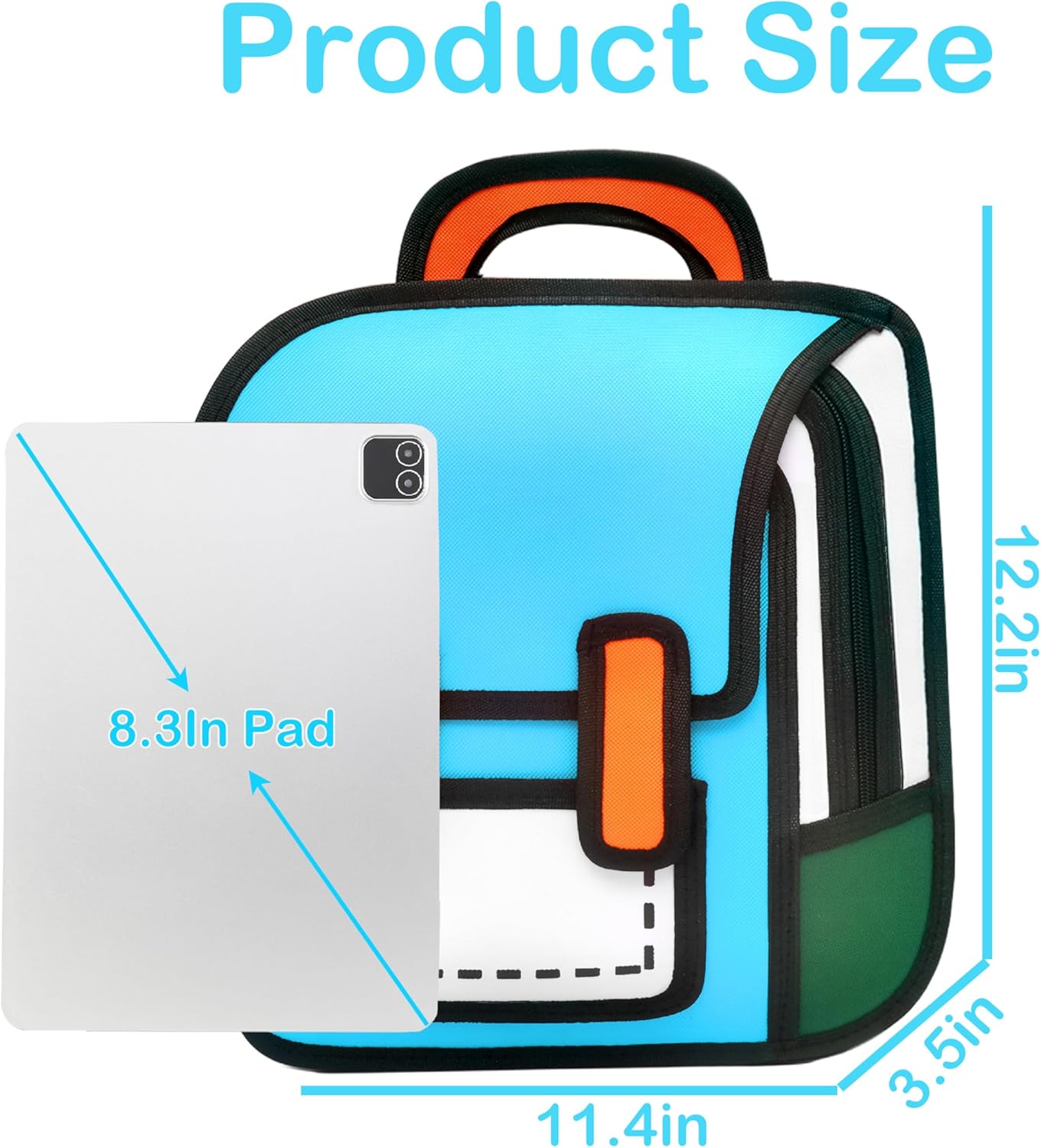 Kids Kawaii Backpack for Boys Girls Cute Toddler 2D Cartoon Comic Paper Jump Bookbag Fun Weird School Schoolbag (Blue, Small) - View 6