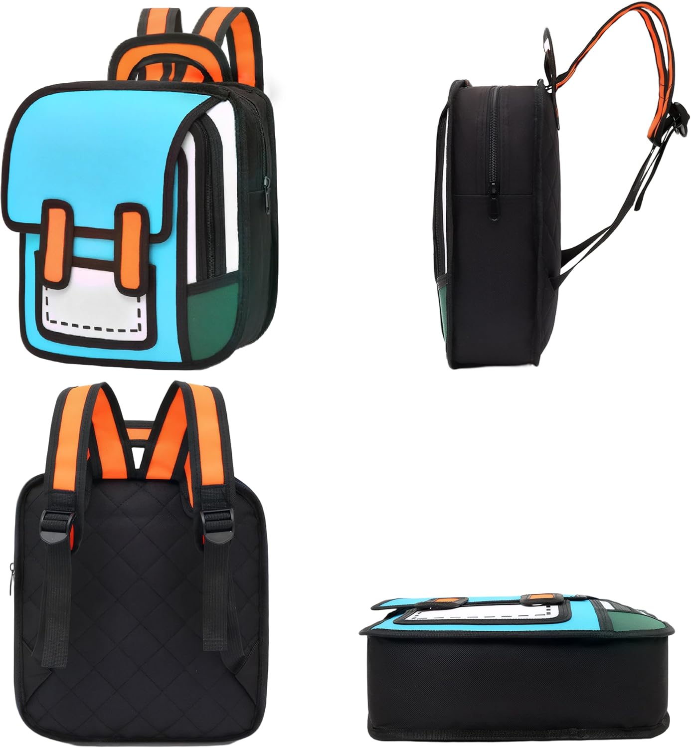 Kids Kawaii Backpack for Boys Girls Cute Toddler 2D Cartoon Comic Paper Jump Bookbag Fun Weird School Schoolbag (Blue, Small) - View 7