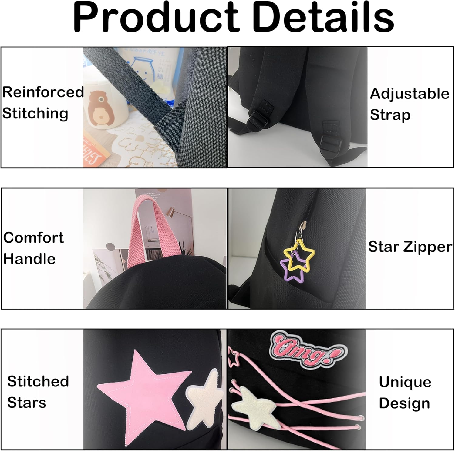 Y2K Backpack for Girls Cute Accessories Preppy Star Bookbag Kawaii Aesthetic Daypack Shoolbag Backpack - View 4
