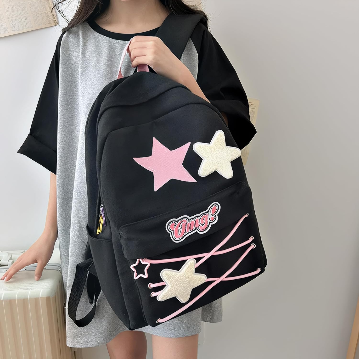 Y2K Backpack for Girls Cute Accessories Preppy Star Bookbag Kawaii Aesthetic Daypack Shoolbag Backpack - View 5