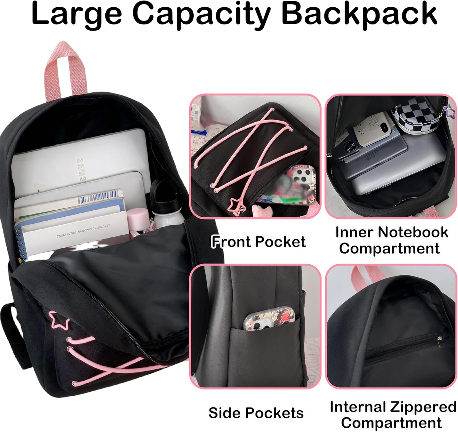 Y2K Backpack for Girls Cute Accessories Preppy Star Bookbag Kawaii Aesthetic Daypack Shoolbag Backpack - View 7