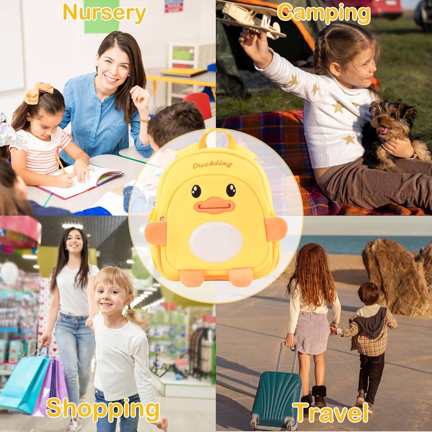Toddler Backpacks for Boys Girls 2-4 Cute 3D Kids Duck Schoolbag with Baby Leash for Small Preschool Kindergarten Bookbag Cartoon Mini Travel Bags 10inch (Yellow) - View 2