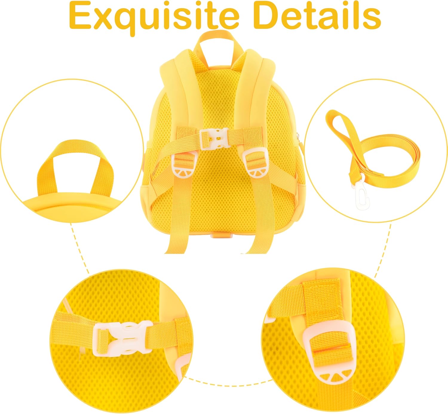 Toddler Backpacks for Boys Girls 2-4 Cute 3D Kids Duck Schoolbag with Baby Leash for Small Preschool Kindergarten Bookbag Cartoon Mini Travel Bags 10inch (Yellow) - View 3