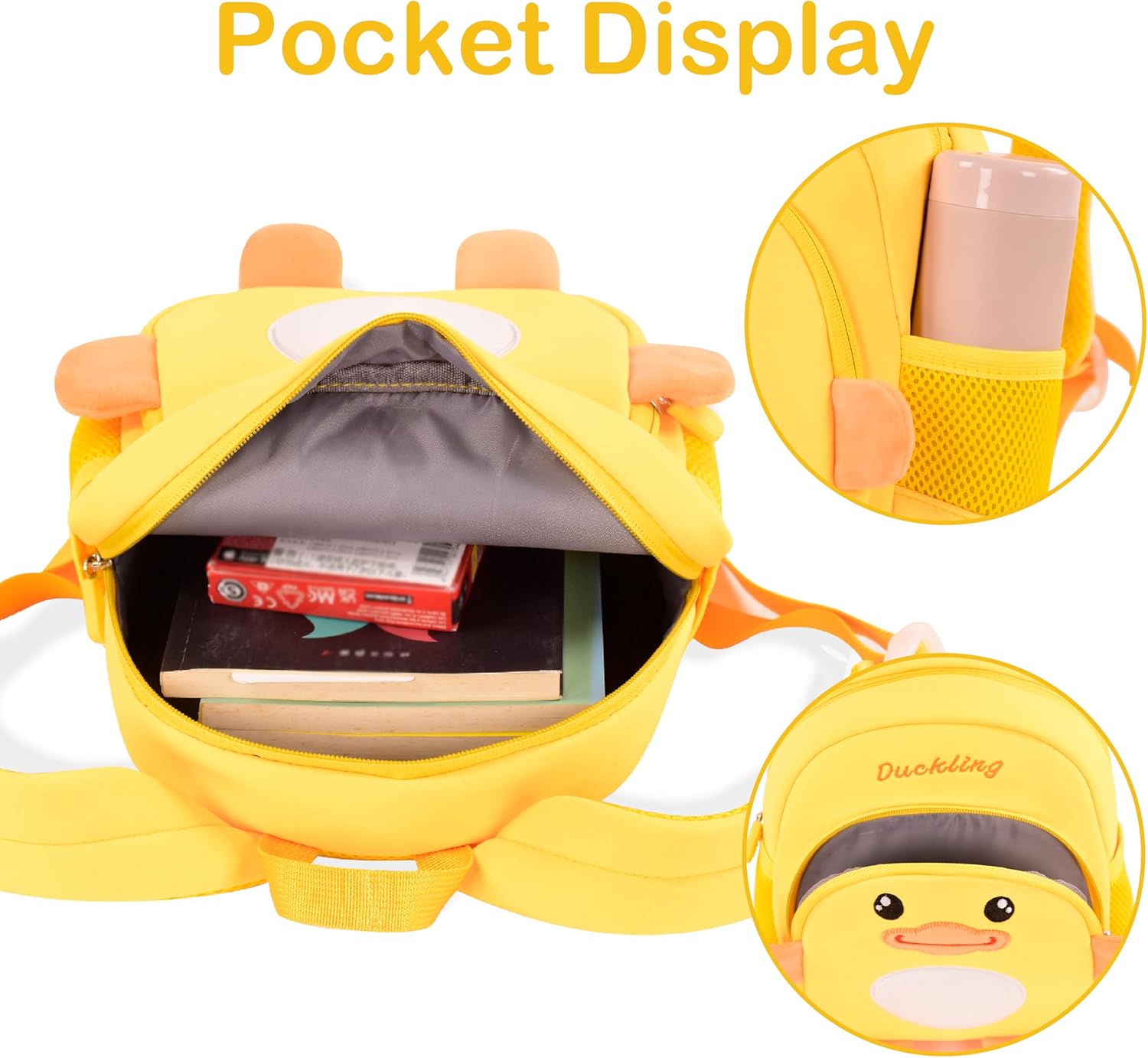 Toddler Backpacks for Boys Girls 2-4 Cute 3D Kids Duck Schoolbag with Baby Leash for Small Preschool Kindergarten Bookbag Cartoon Mini Travel Bags 10inch (Yellow) - View 9