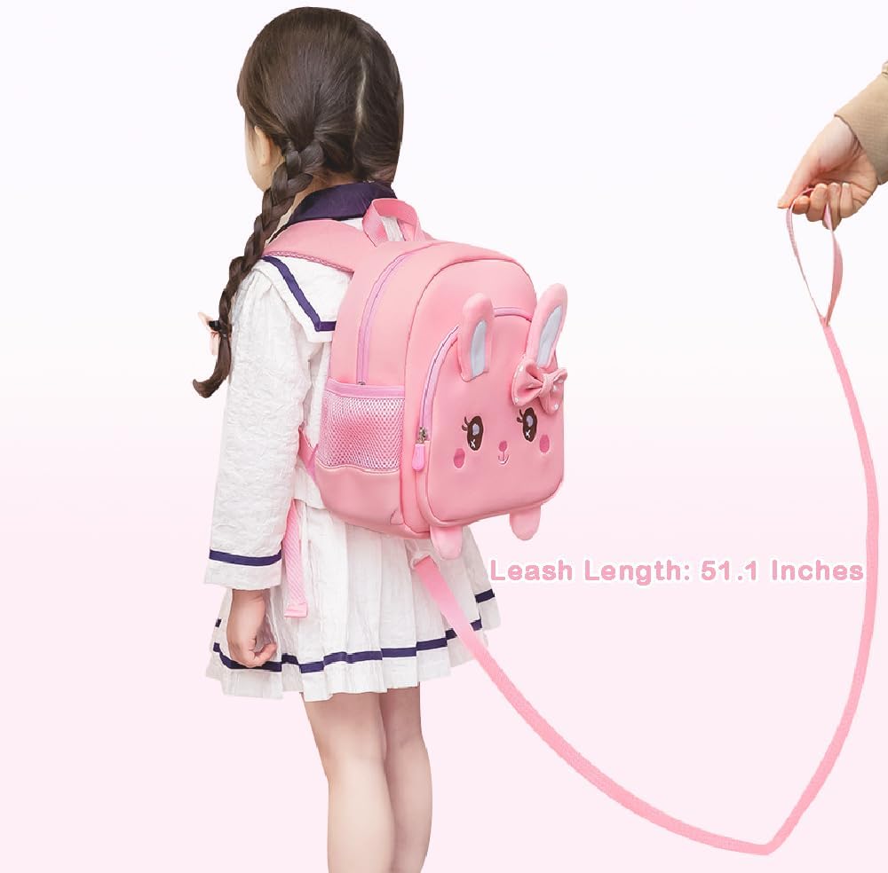 Toddler Backpacks for Boys Girls 2-4 Cute 3D Kids Bunny Schoolbag with Baby Leash for Small Preschool Kindergarten Bag (Pink Bunny) - View 2
