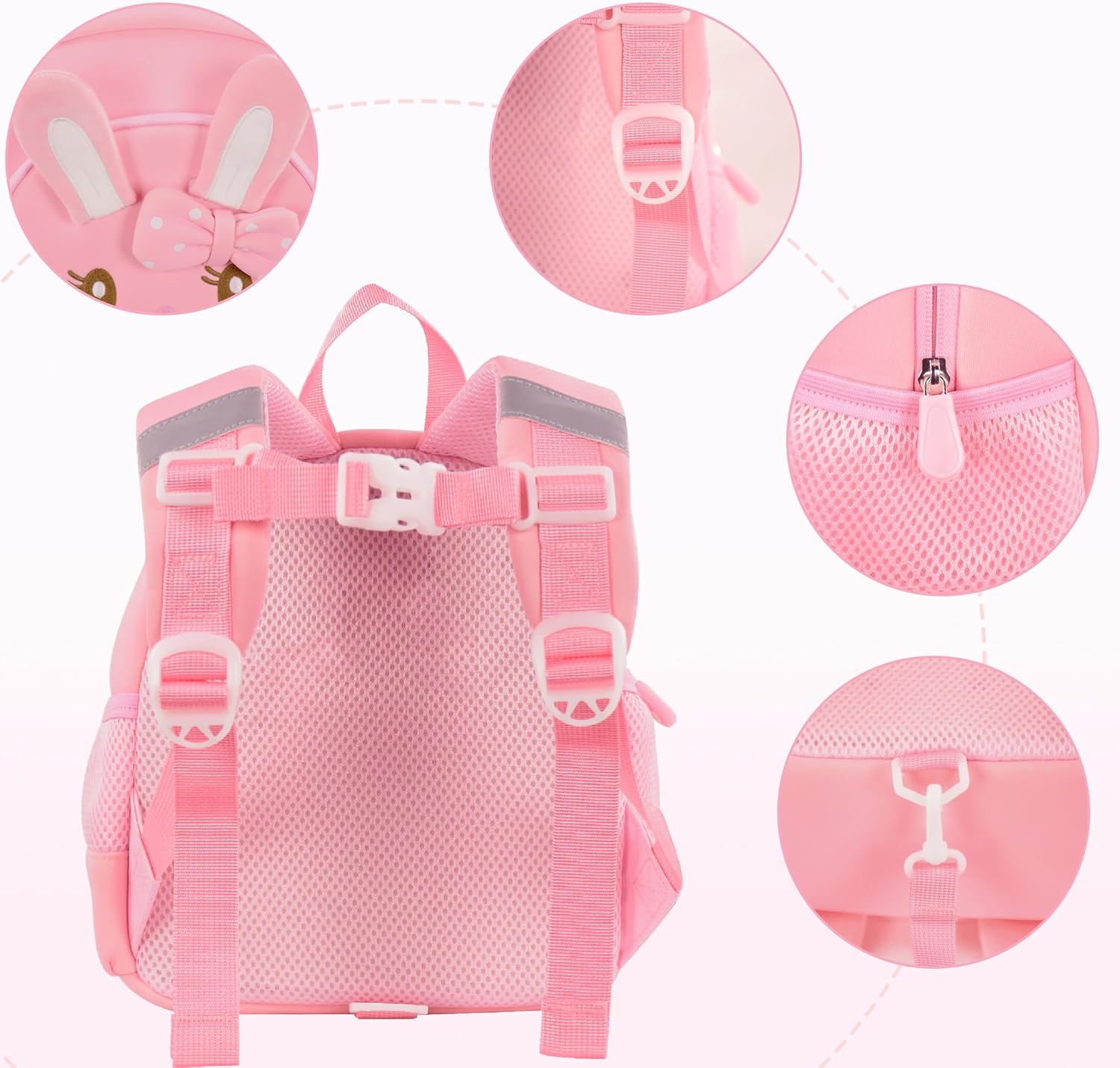 Toddler Backpacks for Boys Girls 2-4 Cute 3D Kids Bunny Schoolbag with Baby Leash for Small Preschool Kindergarten Bag (Pink Bunny) - View 6