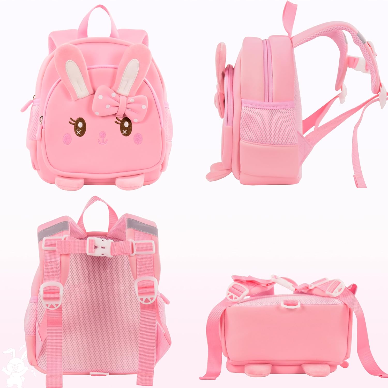 Toddler Backpacks for Boys Girls 2-4 Cute 3D Kids Bunny Schoolbag with Baby Leash for Small Preschool Kindergarten Bag (Pink Bunny) - View 8