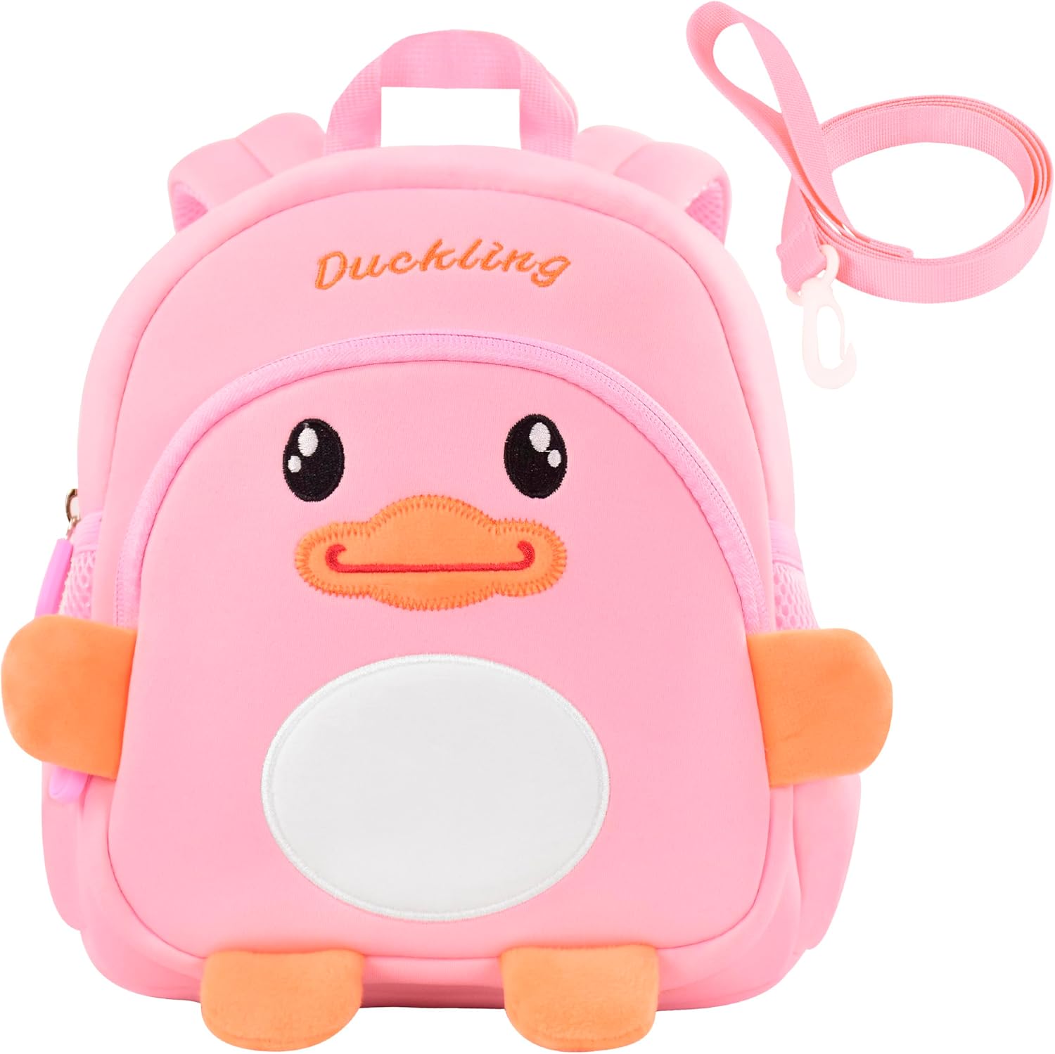 Toddler Backpacks for Girls 2-4 Cute 3D Kids Duck Schoolbag with Baby Leash for Small Preschool Kindergarten Bookbag Cartoon Mini Travel Bags 10inch (Pink)