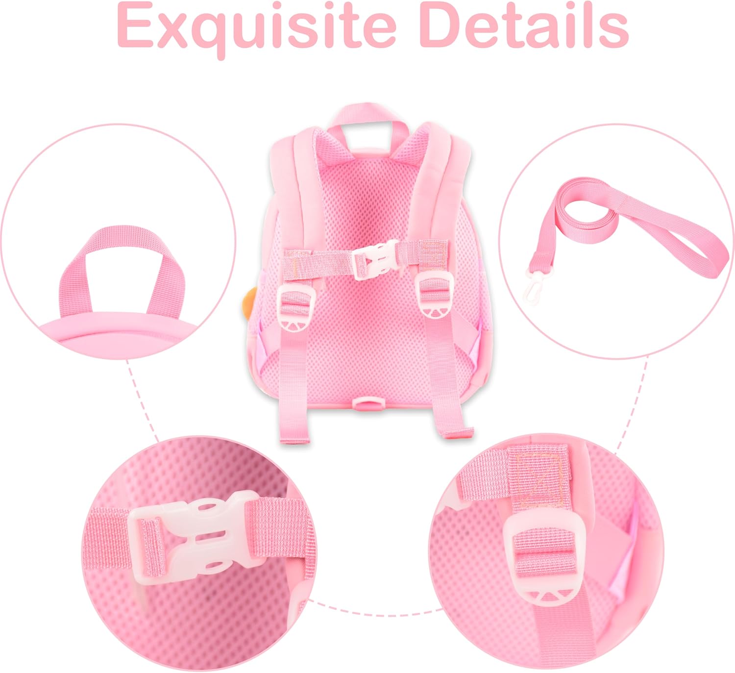 Toddler Backpacks for Girls 2-4 Cute 3D Kids Duck Schoolbag with Baby Leash for Small Preschool Kindergarten Bookbag Cartoon Mini Travel Bags 10inch (Pink) - View 6