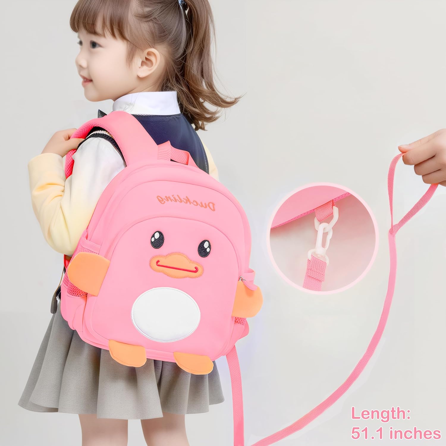 Toddler Backpacks for Girls 2-4 Cute 3D Kids Duck Schoolbag with Baby Leash for Small Preschool Kindergarten Bookbag Cartoon Mini Travel Bags 10inch (Pink) - View 7