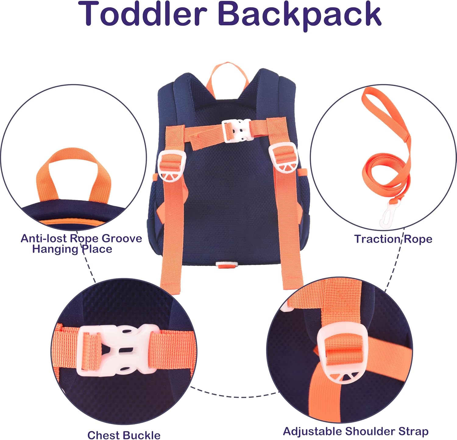 Toddler Backpacks for Boys 2-4 Cute 3D Kids Duck Schoolbag with Baby Leash for Small Preschool Kindergarten Bookbag Cartoon Mini Travel Bags 10inch (Dark Blue) - View 4