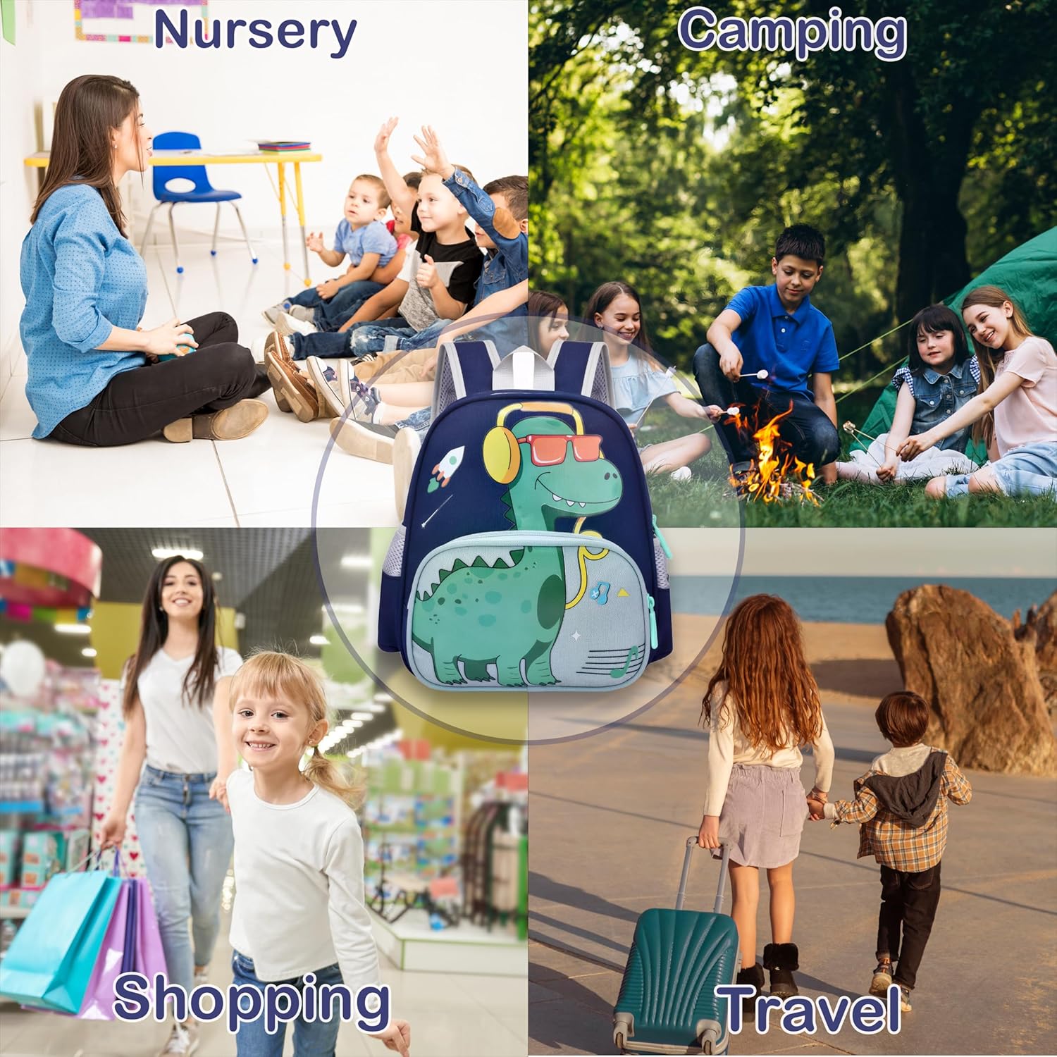 Cute Toddler Backpack Preschool Dinosaur Schoolbag for 2-6 Boys Kindergarten Children Travel Bookbag (Dark Blue) - View 2