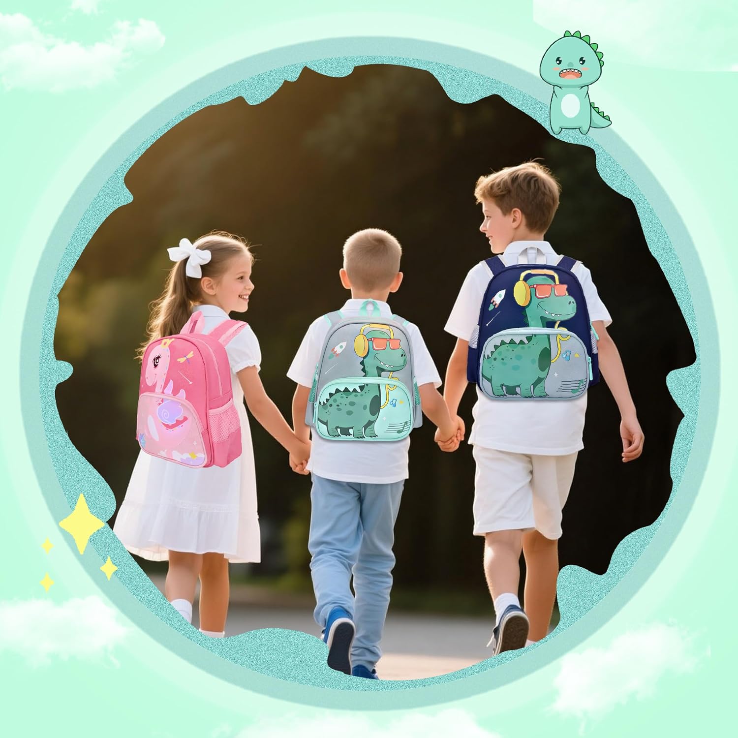 Cute Toddler Backpack Preschool Dinosaur Schoolbag for 2-6 Boys Kindergarten Children Travel Bookbag (Dark Blue) - View 3
