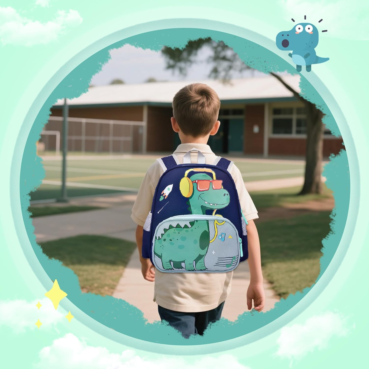 Cute Toddler Backpack Preschool Dinosaur Schoolbag for 2-6 Boys Kindergarten Children Travel Bookbag (Dark Blue) - View 7