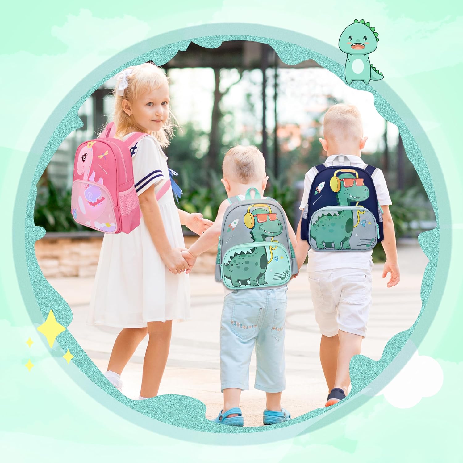 Cute Toddler Backpack Preschool Dinosaur Schoolbag for 2-6 Boys Kindergarten Children Travel Bookbag (Grey) - View 4