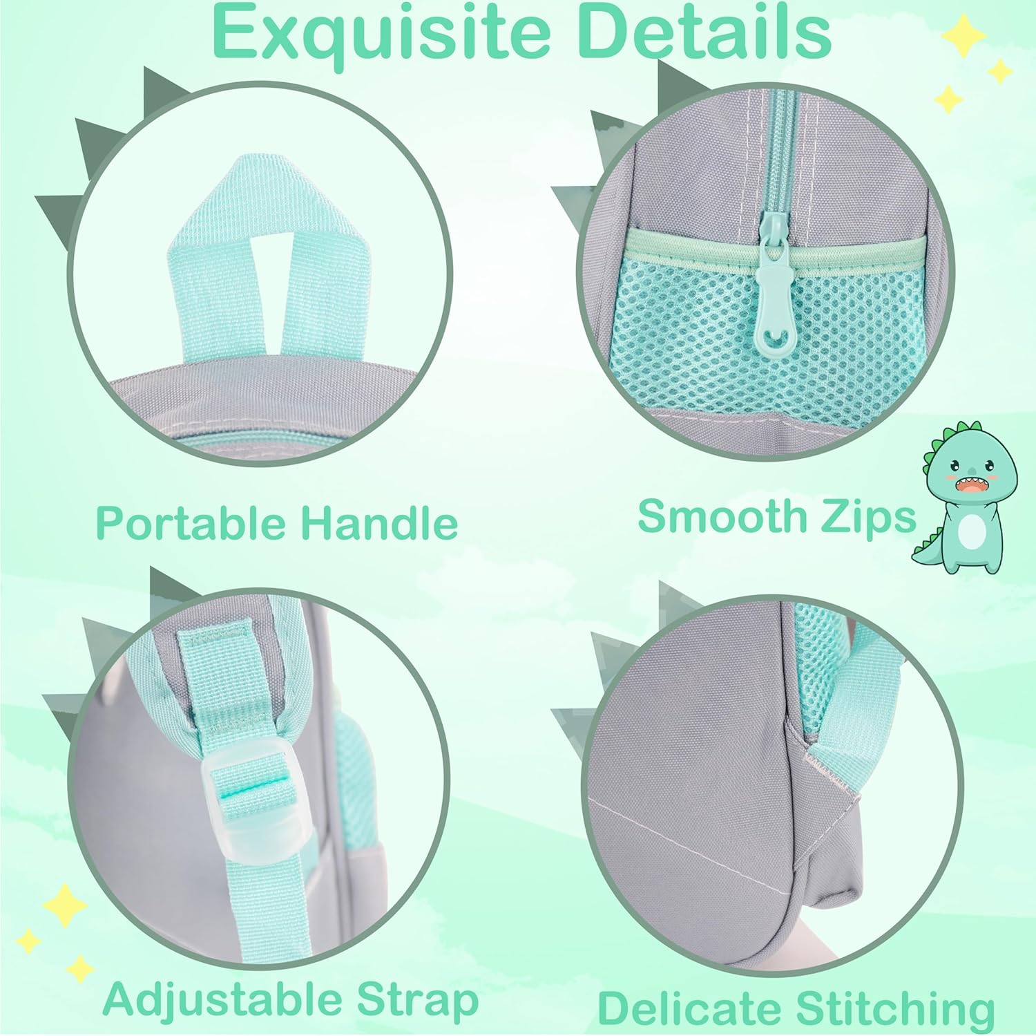 Cute Toddler Backpack Preschool Dinosaur Schoolbag for 2-6 Boys Kindergarten Children Travel Bookbag (Grey) - View 6