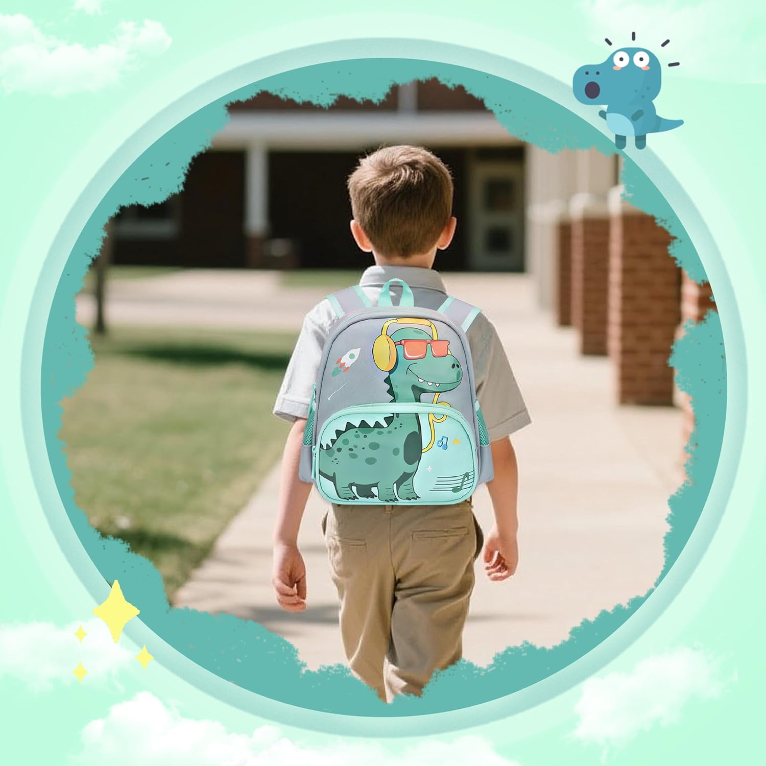 Cute Toddler Backpack Preschool Dinosaur Schoolbag for 2-6 Boys Kindergarten Children Travel Bookbag (Grey) - View 7