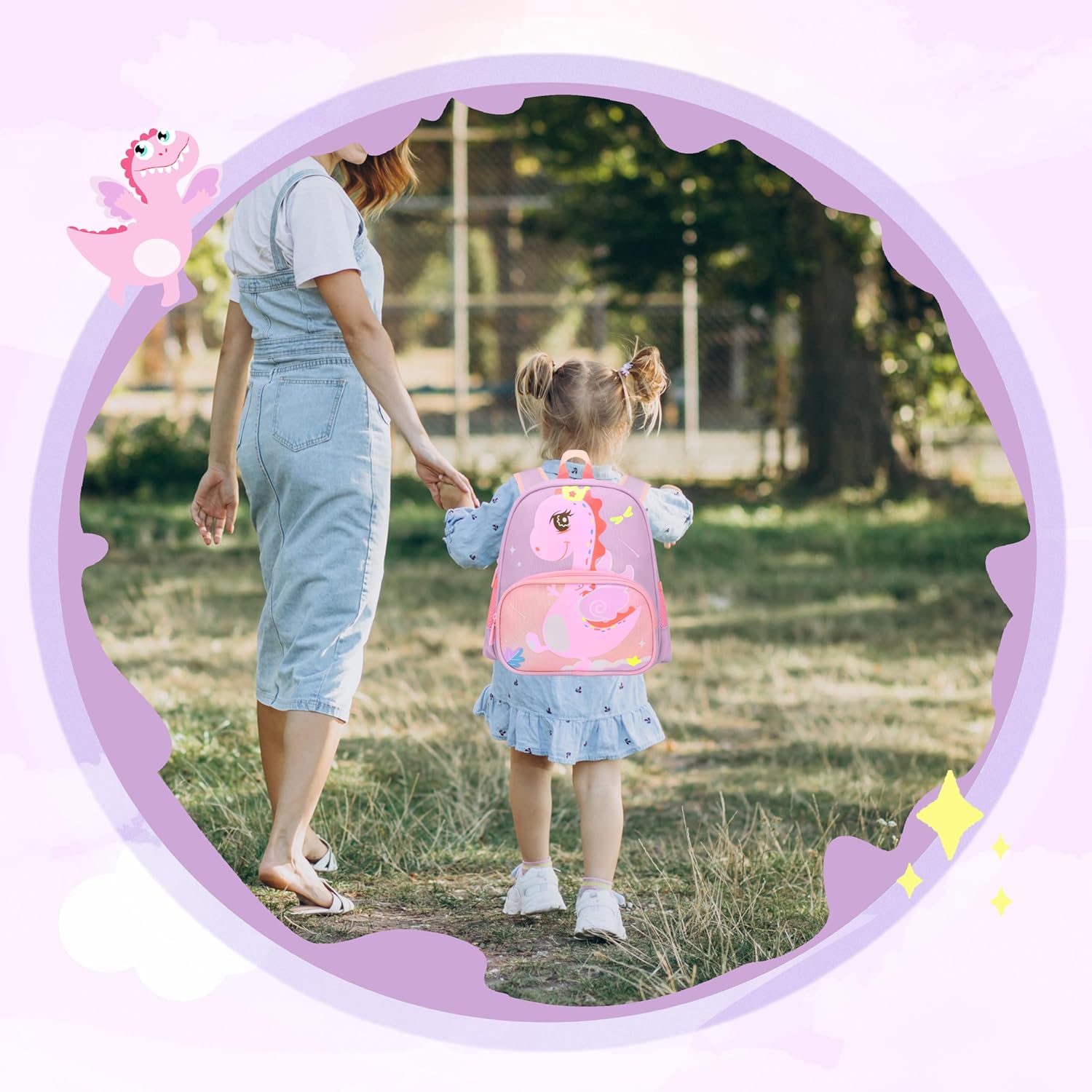 Cute Toddler Backpack Preschool Dinosaur Schoolbag for 2-6 Girls Kindergarten Children Travel Bookbag (Purple) - View 3