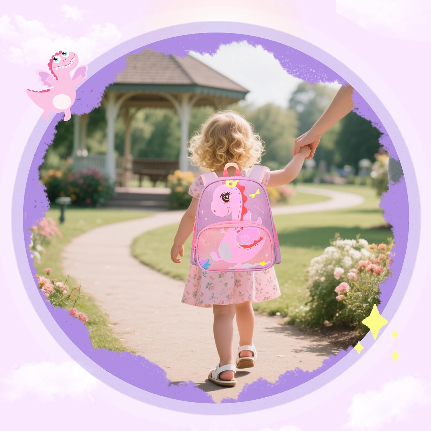 Cute Toddler Backpack Preschool Dinosaur Schoolbag for 2-6 Girls Kindergarten Children Travel Bookbag (Purple) - View 4