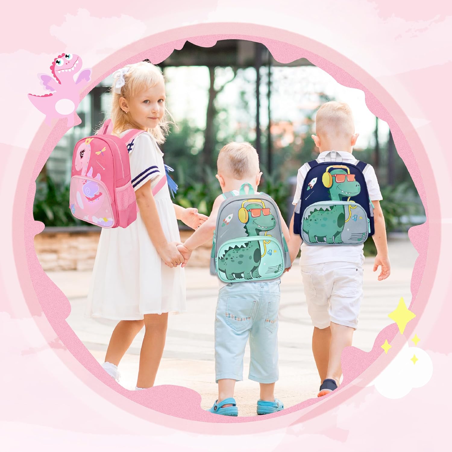 Cute Toddler Backpack Preschool Dinosaur Schoolbag for 2-6 Girls Kindergarten Children Travel Bookbag (Pink) - View 5